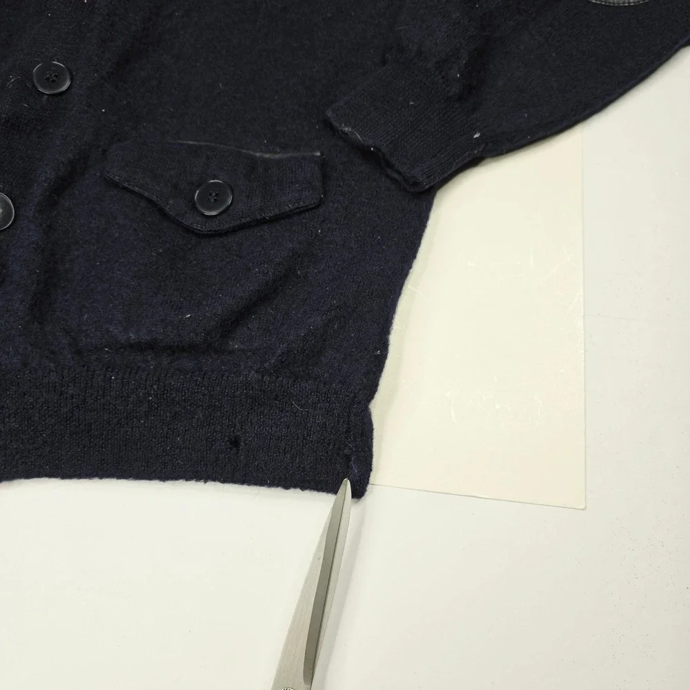 Kuna Navy Knit Cardigan Sweater Leather‎ Elbow Patches Mens Small Button Down